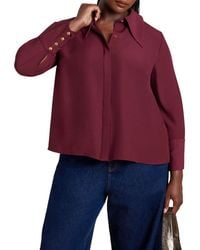 Eloquii - Plus Size Pointed Collar Button Up Shirt - Lyst