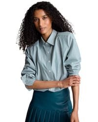 Kenneth Cole - Striped Shoulder Pads Button-down Crop Shirt - Lyst