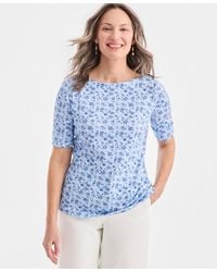 Style & Co. - Printed Boat-neck Elbow-sleeve Top - Lyst
