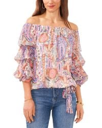Vince Camuto - Paisley Off The Shoulder Bubble Sleeve Tie Front Blouse - Lyst