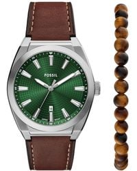 Fossil - Everett Three-hand Date Leather Watch And Bracelet Set - Lyst
