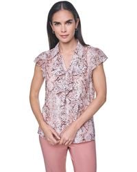 Calvin Klein - Collared Ruffle Front Blouse - Lyst