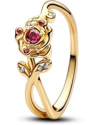 PANDORA - Plated Disney Beauty And Beast Rose Ring - Lyst
