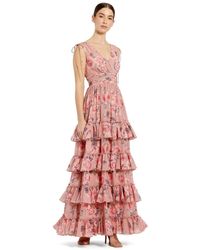 Mac Duggal - Drawstring Shoulder Floral Chiffon Tiered Gown - Lyst