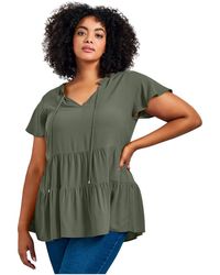 Avenue - Plus Size Lani Flutter Sleeve Tiered Top - Lyst