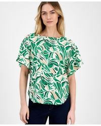 Anne Klein - Printed Boat-neck Short-sleeve Top - Lyst