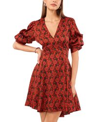 1.STATE - Printed V-neck Tiered Bubble Puff Sleeve Mini Dress - Lyst