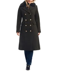 Vince Camuto - Double-breasted Faux-fur-collar Wool Blend Coat - Lyst