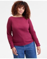 On 34th - Trendy Plus Size Button-cuff Boatneck Top - Lyst