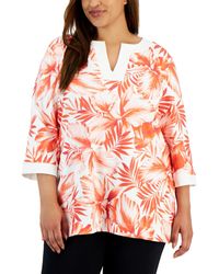 Anne Klein - Plus Size Printed 3/4-sleeve V-neck Top - Lyst