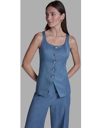 BCBGMAXAZRIA - Scoop Neck Front Button Denim Vest - Lyst