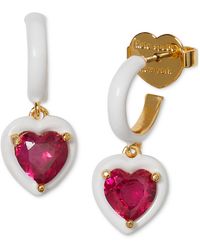 Kate Spade - Gold-tone White-framed Red Crystal Heart Charm huggie Hoop Earrings - Lyst