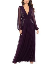 Betsy & Adam - V-neck Embroidered Chiffon Gown - Lyst