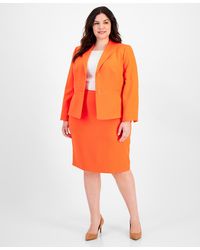 Le Suit - Plus Size Crepe Collarless Jacket & Slim Pencil Skirt - Lyst