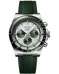 Longines - Swiss Automatic Chronograph Conquest Green Rubber Strap Watch 42mm - Lyst