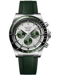 Longines - Swiss Automatic Chronograph Conquest Green Rubber Strap Watch 42mm - Lyst