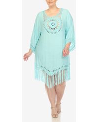 White Mark - Plus Size Crocheted Fringed Trim Cover Up Dress - Lyst