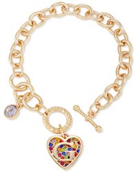 Guess - Tone Rainbow Pave Logo Heart Link Bracelet - Lyst