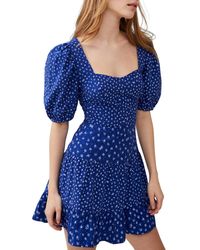 French Connection - Printed Puff-sleeve A-line Dress - Lyst