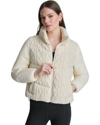 DKNY - Cable Knit Mock Neck Water Resistant Puffer Jacket - Lyst