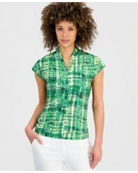 Kasper - Printed V Neck Cap Sleeve Top - Lyst
