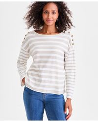 Style & Co. - Long Sleeve Button-trim Striped Knit Top - Lyst