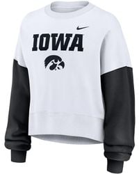 売れ筋商品|||ナイキ カットソー トップス レディース Women's White Ohio State Buckeyes Color-Block Oversized Cropped Pullover Sweatshirt White Ladies Ohio State Buckeyes Nike Everyday Campus White Crew
