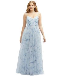 Dessy Collection - Floral Ruched Wrap Bodice Tulle Dress - Lyst