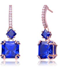 Genevive Jewelry - Cubic Zirconia Sterling Silver 18k Rose Plated Sapphire Square Shape Drop Earrings - Lyst