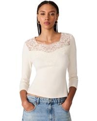 Steve Madden - Rib Knit Lace Trim 3/4 Sleeve Square Neck Top - Lyst