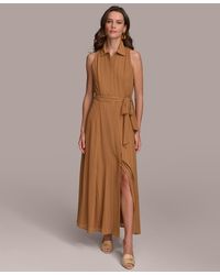 Donna Karan - Striped Tie-waist Sleeveless Maxi Dress - Lyst