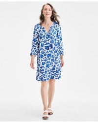 Style & Co. - Printed Split-neck 3/4 Sleeve Shift Dress - Lyst