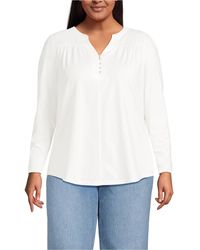 Lands' End - Plus Size Long Sleeve Lightweight Jersey Notch Neck Tunic Top - Lyst