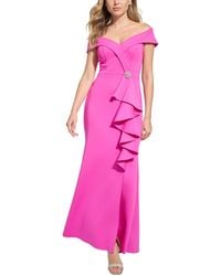 Jessica Howard - Petite Off-the-shoulder Side-ruffle Gown - Lyst