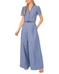 Cece - Cotton V Neck Short Sleeve Ruffle Trim Top Cotton Pleated Flared Wide Leg Pants - Lyst