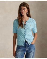 Polo Ralph Lauren - Cable-knit Cotton Short-sleeve Cardigan - Lyst