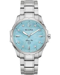 Bulova - Marine Star Diamond Accent Stainless Steel Bracelet Watch 36mm - Lyst