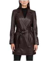 Badgley Mischka - Teresa Genuine Leather Wrap Trench Coat - Lyst