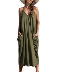 CUPSHE - Olive Sleeveless V-neck Loose Fit Maxi Beach Dress - Lyst