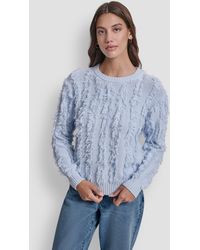 DKNY - Petite Fringe Crewneck Sweater - Lyst