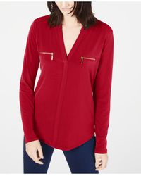 INC International Concepts Zip-pocket Blouse, Created For Macy's - Red