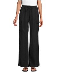 Lands' End - Linen High Rise Elastic Back Wide Leg Cargo Pants - Lyst