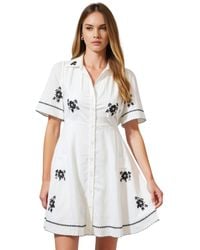 Modenaire - Short-sleeve Embroidered Scalloped Shirt Dress - Lyst