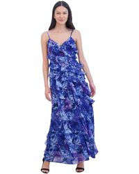 Eliza J - Ruffled Floral-print Sleeveless Chiffon Gown - Lyst