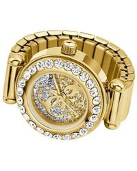 Guess - Glitz Gold-tone Stainless Steel Analog Ring Watch - Lyst