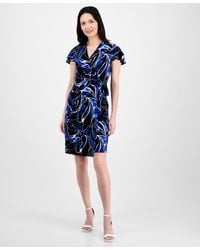 Anne Klein - Abstract-print Flutter-sleeve Wrap Dress - Lyst