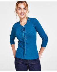 INC International Concepts - Lace-up Ribbed Sweater - Lyst