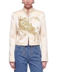 Nocturne - Thread Embroidered Cropped Satin Jacket - Lyst