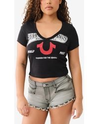 True Religion - Crystal Logo V-neck Baby T-shirt - Lyst