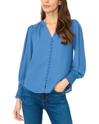 Cece - Lace-cuff Button-front V-neck Blouse - Lyst